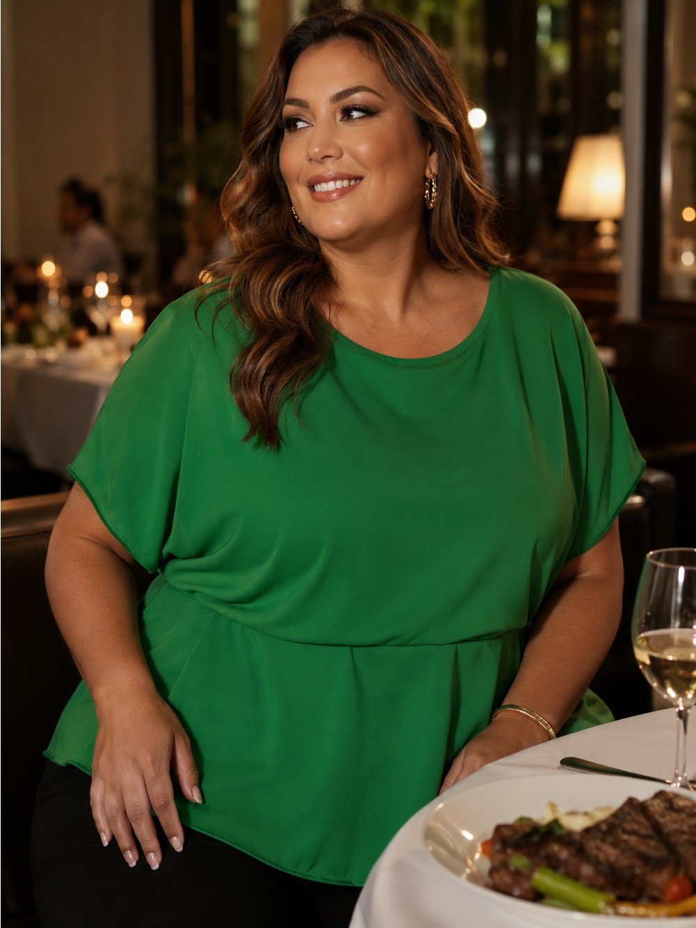 Ashley Stewart Bright Green Short Sleeve Peplum Blouse Size 22/24